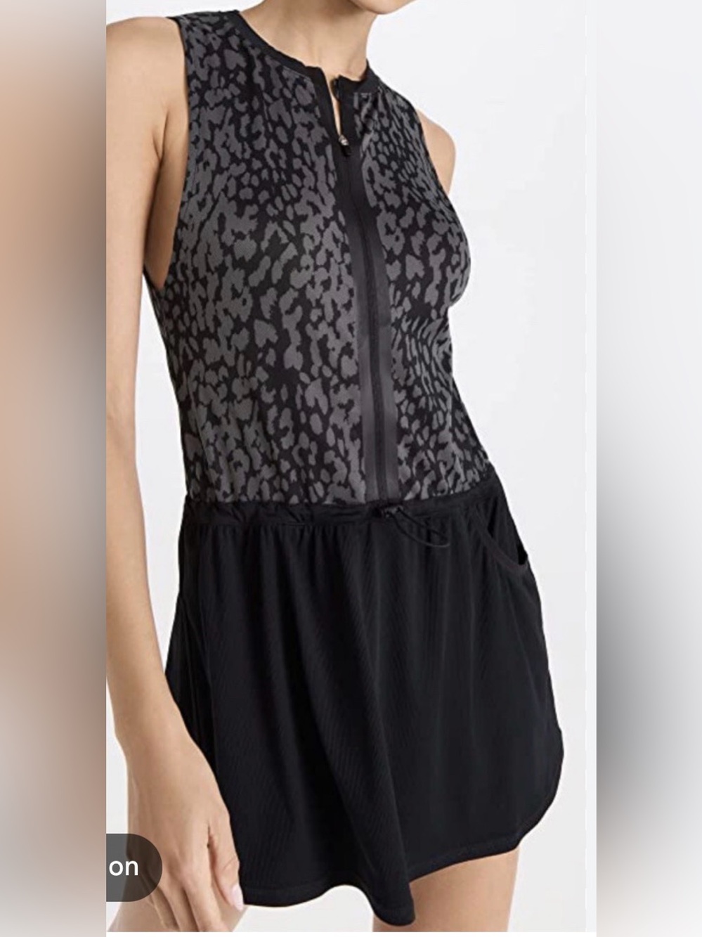 Varley Lagoda Animal Print Zip-Front Black Athletic Tennis Dress size S